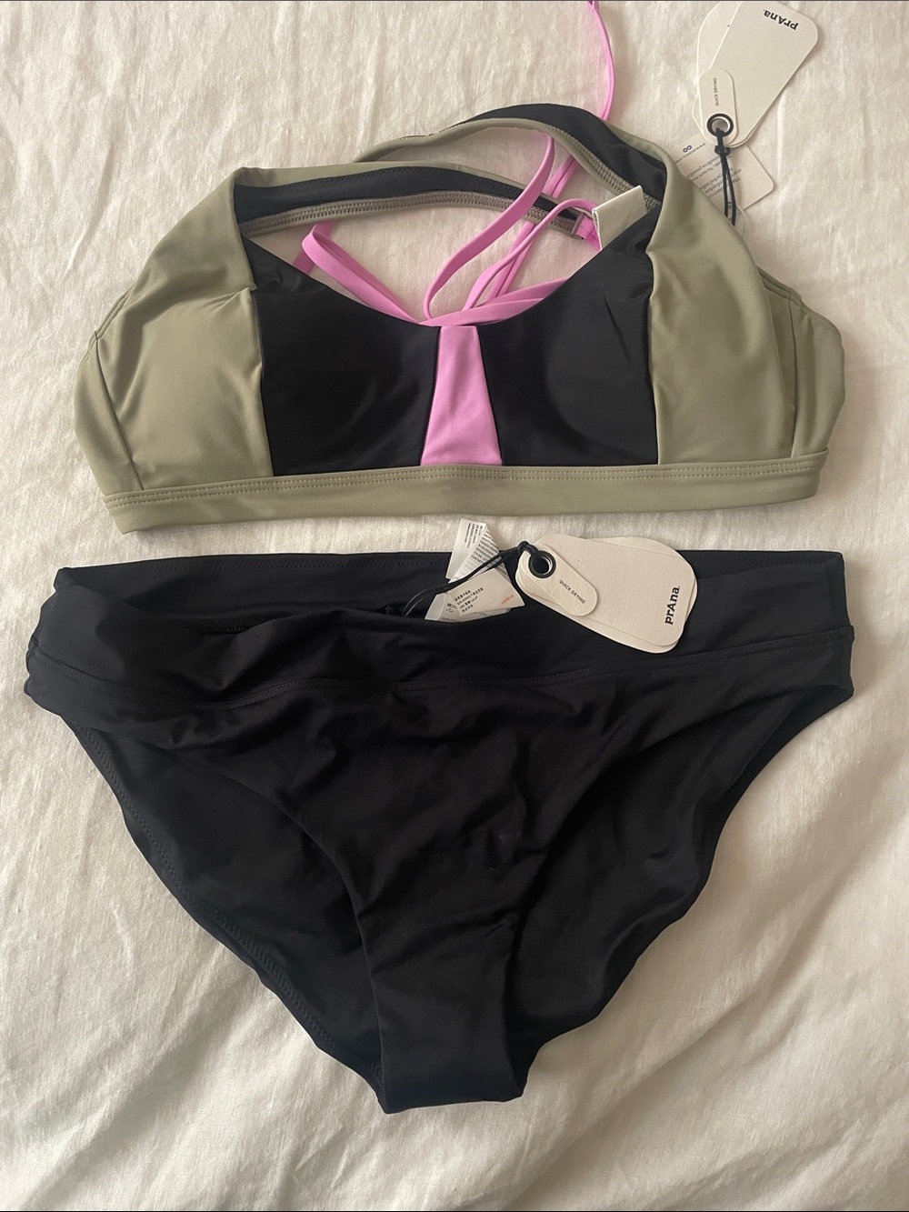 Prana Bikini Set Olive, Black & Pink Colorblock